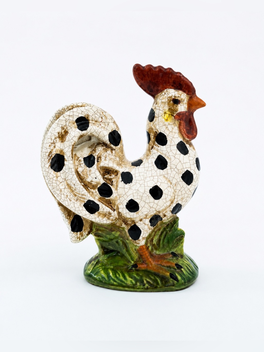 Vintage Ceramic Rooster Figurine Farm Animal Statue Spotted Chicken Fitz Floyd